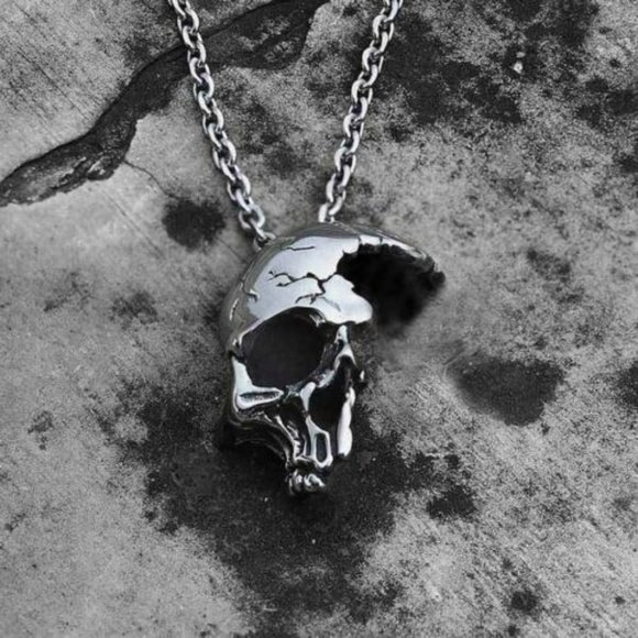 Retro Half Skull Gothic‎ Punk Necklace Metal Skull Pendant Steampunk Jewelry - Picture 5 of 6